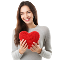 content Jeune femme perruque tricoté cœur dans mains png