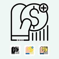 Unlocking Financial Success. Hand Holding Money, Coins, and Cash Icons for Business, Investment, and Charity. Vector Symbols for Transaction and Earn money Concept. Editable for Web, App and Print.