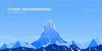 horizontal antecedentes con montañas. alpinismo vistoso ilustración, concepto con sitio para texto. bandera en dibujos animados, plano estilo. vector