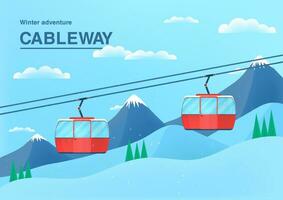 Cable car illustration with place for text. funicular railway banner. cableway in the mountains. vector