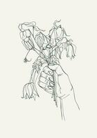 withered flowers in her hand, gone feeling concept. Hand drawn illustrations vector