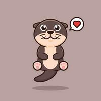 Cute Otter Cartoon Vector Illustration. Animal Nature Isolated. Flat Cartoon Style.