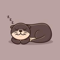 Cute Otter Sleeping Cartoon Vector Illustration