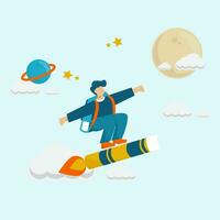 vector illustration of students flying into space using the knowledge they have learned, flat design concept