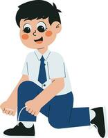 Boy Student Tying His Shoelaces Illustration vector