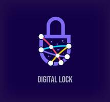 Creative digital lock corporate design. Unique color transitions. Unique virtual technology and connection template. vector