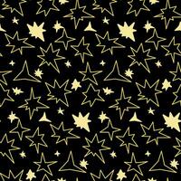 sin costura modelo en el formar de varios formas de amarillo estrellas. brillante chispas y destello contornos me gusta fuegos artificiales en un negro fondo, brillo. parpadeando destello, brillante, ligero efecto, brillante destello vector