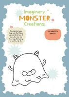 flat design vector drawing a monster funny character printable for kids activity