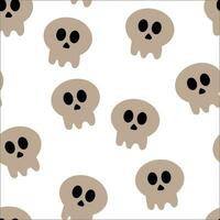 Seamless Halloween pattern with cartoon skull and halloween elements. white background cute halloween wallpaper for holiday theme, gift wrapping paper vector