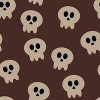 Seamless Halloween pattern with cartoon skull and halloween elements. Chocolate background, cute Halloween wallpaper for holiday themes, gift wrapping paper vector