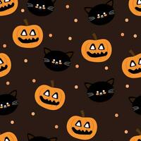 Halloween seamless pattern with cartoon pumpkin, cat, and halloween element. cute halloween wallpaper for holiday theme, gift wrap paper vector