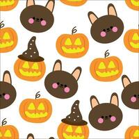 Halloween seamless pattern with cartoon pumpkin, rabbit, and halloween element. cute halloween wallpaper for holiday theme, gift wrap paper vector