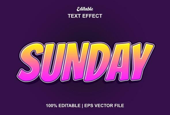 sunday text effect with purple color graphic style and editable.
