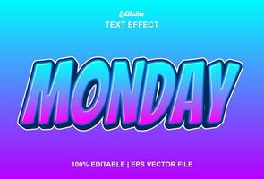 monday text effect with blue graphic style and editable. vector