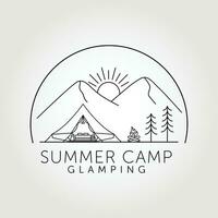 Summer Camp. Glamping logo line art vector illustration design