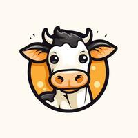 Cute cartoon cow with polka dot background. Vector illustration.