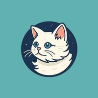 Cute cat icon. Vector illustration in cartoon style on blue background.