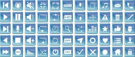 Blue square button with symbols for website or game user interface vector