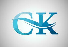 Low Poly and Alphabet initial CK letter logo design, Vector design template