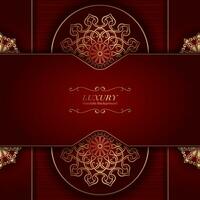 Red background with golden mandala ornament vector