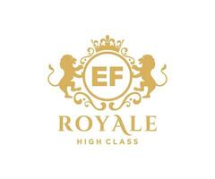 Golden Letter EF template logo Luxury gold letter with crown. Monogram alphabet . Beautiful royal initials letter. vector