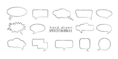 Hand drawn line speech talk bubbles on isolated background. Black and white illustration. Elements for posters and flyers, presentation, web, social media, design and stories vector