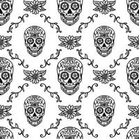 Mexican sugar skull vector seamless pattern,