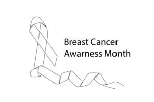 One continuous line drawing of International breast cancer awareness month concept. Doodle vector illustration in simple linear style.