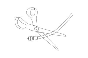 One continuous line drawing of Cord cutting concept. Doodle vector illustration in simple linear style.