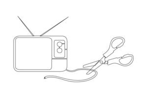 One continuous line drawing of Cord cutting concept. Doodle vector illustration in simple linear style.