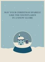 winter greeting card with a snow globe in blue tones with wishes vector