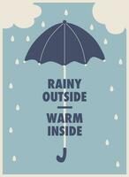 postcard in blue tones with an autumn umbrella and text vector