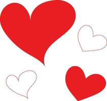 Red heart filled, Outlined heart vector