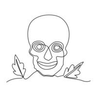 Continuous one line drawing of  skull outline vector art illustration