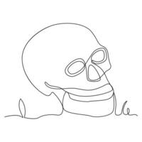 Continuous one line drawing of  skull outline vector art illustration