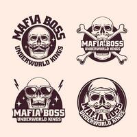 conjunto de mafia emblema en monocromo estilo vector