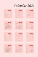 Calendar 2024 year template. Vertical design illustration. Vector mesh. Week starts on Monday.