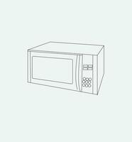 Modern microwave oven with open and closed door. Kitchen electric appliance for cooking food. Vector file, line art.