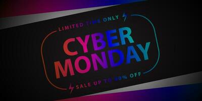 Cyber monday sale banner with bright red to blue gradient color typography on background vector