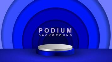 3D abstract studio room with pedestal podium. Blue and pastel geometric platform with overlapping circles background. Modern minimal scene for cosmetic product demonstration. Showcase, Showcase vector