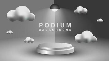 3D abstract studio room with pedestal podium. White and pastel geometric platforms with overlapping circles background. Modern minimal scene for cosmetic product demonstration. Showcase, Showcase vector