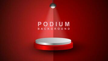 3D abstract studio room with pedestal podium. Red and pastel geometric platform with overlapping circles background. Modern minimal scene for cosmetic product demonstration. Showcase, Showcase vector
