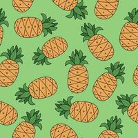 Pineapple pattern, doodle style drawing. Tropical cartoon fruit with leaves. Seamless background. Vector, graphics. vector