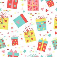 Pattern Gifts in boxes. Gifts packaging. Gift box.Vector seamless background. vector