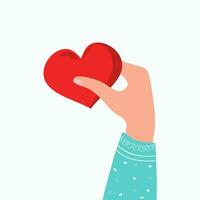 Hand with a heart. Declaration of love, help, kindness. vector