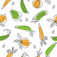 Vector pattern vegetables. Vegetarian food, World Vegan Day. Seamless  background with line art drawings.