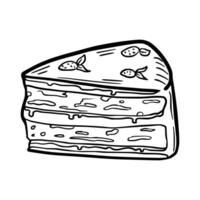 Piece of sliced cake. Birthday. isolated object. Doodle style. vector