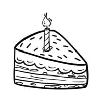 Piece of sliced cake. Birthday. isolated object. Doodle style. vector