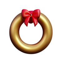 christmas 3d wreath with golden ring bell illustration png