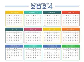 2024 escritorio calendario diseño plantilla, creativo 12 página calendario, profesional corporativo calendario diseño. vistoso, para el 2024 calendario vector